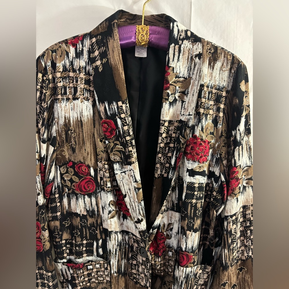 Vintage Women’s Lightweight Red Rose Abstract Earth Tones Oversized Blazer M/L‎ - Picture 16 of 16